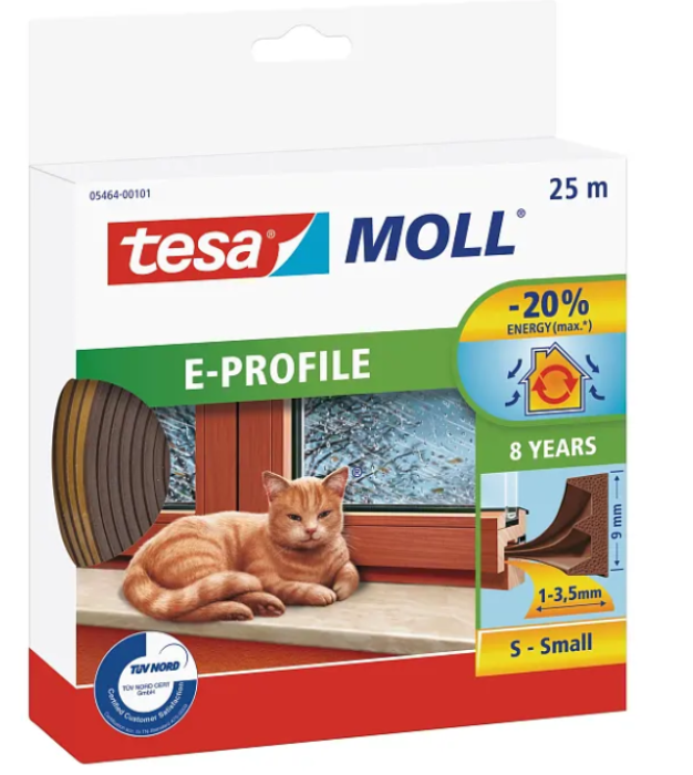 Tesamoll E-Profil Gummidichtung, 25m, Braun, 05464-00101-00